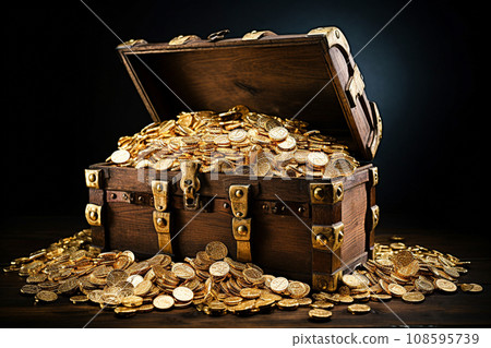 Image of a treasure chest filled with gold coins - Stock Illustration ...