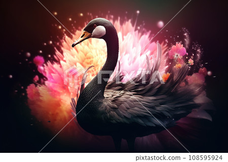 Image of black swan with variety of beautiful colors. Birds. Poultry, Wildlife Animals. 108595924