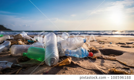 Plastic trash on beach unsightly problem tarnishes natural beauty of coastline also poses risks Plastic trash on beach unsightly problem tarnishes natural beauty of coastline also poses risks 108596188
