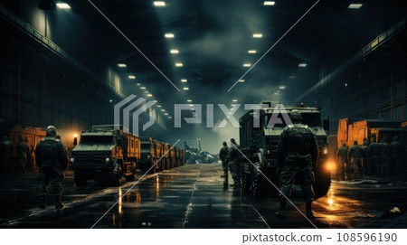 Hangar. Military air base. Loading works. 108596190