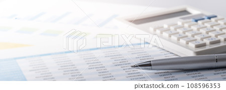 Calculator, pen and documents on desk. Business scenes such as finance, accounting, and accounting Calculator, pen and documents on desk. Business scenes such as finance, accounting, and accounting 108596353