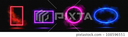 Neon glowing frame with smoke. 108596551