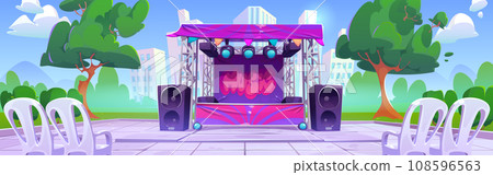 Open air music festival or concert stage in park. 108596563