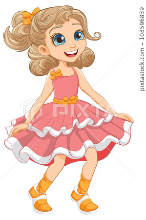 Happy Girl Dancing Cartoon Character in Vector Illustration 108596839