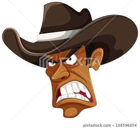 Angry Cowboy with Hat Cartoon Illustration 108596854