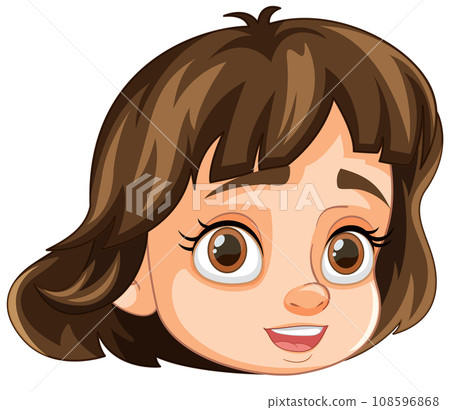 Smiling Cartoon Girl with Short Brown Hair 108596868