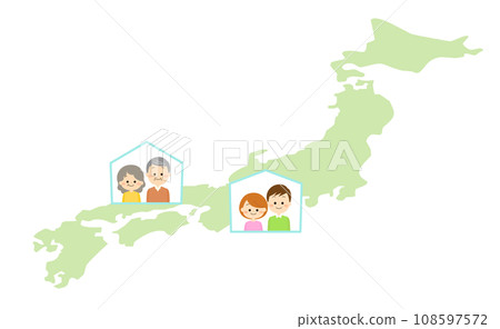 日本地圖、年長夫婦和年輕夫婦 日本地圖、年長夫婦和年輕夫婦 108597572