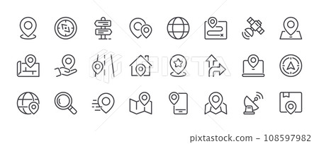 Location Line Icon Set. Outline Icons Collection. Editable Stroke. Location Line Icon Set. Outline Icons Collection. Editable Stroke. 108597982