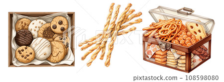 Dessert gift box in watercolor illustrations. Generative a Dessert gift box in watercolor illustrations. Generative a 108598080