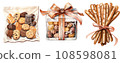 Dessert gift box in watercolor illustrations. Generative a 108598081