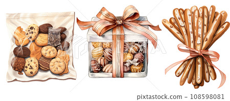 Dessert gift box in watercolor illustrations. Generative a 108598081