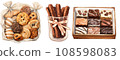 Dessert gift box in watercolor illustrations. Generative a 108598083