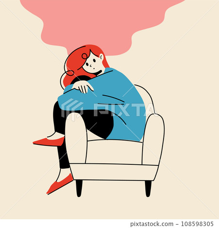 Woman sitting in a chair and thinking 108598305