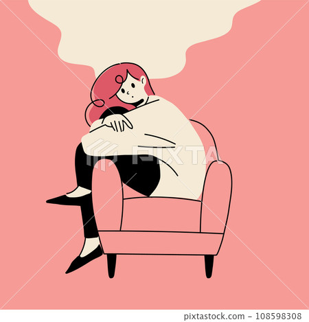 Woman sitting in a chair and thinking Woman sitting in a chair and thinking 108598308