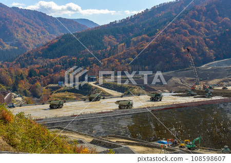 November 2023 Naruse Dam construction site, state-of-the-art dam construction, from the right bank observation deck, Akita Prefecture 108598607
