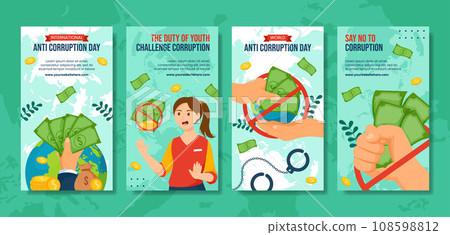 Anti Corruption Day Social Media Stories Flat Cartoon Hand Drawn Templates Background Illustration 108598812