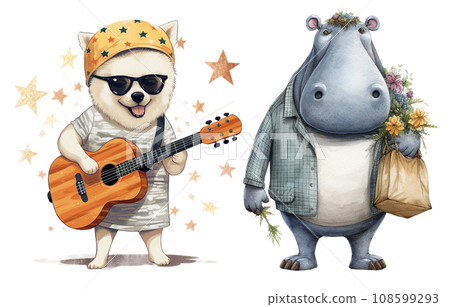 Watercolor illustration of an anthropomorphic animals. Generative ai Watercolor illustration of an anthropomorphic animals. Generative ai 108599293
