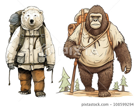 Watercolor illustration of an anthropomorphic animals. Generative ai Watercolor illustration of an anthropomorphic animals. Generative ai 108599294