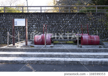 Drum can bridge preserved at Lake Okutama Drum can bridge preserved at Lake Okutama 108599353