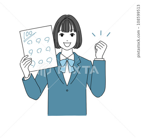 Female student gets 100 points and makes a fist pump Female student gets 100 points and makes a fist pump 108599513