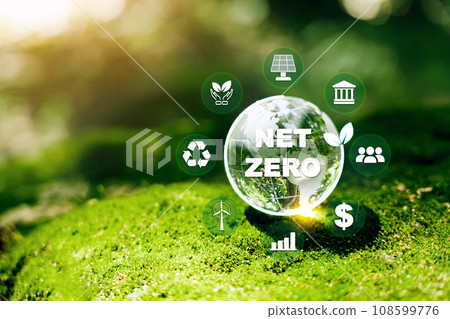 Net zero and carbon neutral concept Net-zero greenhouse gas emissions targets a long-term, climate-neutral strategy to 2050. Net zero and carbon neutral concept Net-zero greenhouse gas emissions targets a long-term, climate-neutral strategy to 2050. 108599776