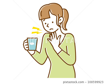 A young woman who is worried about her sore throat while holding a cup A young woman who is worried about her sore throat while holding a cup 108599923