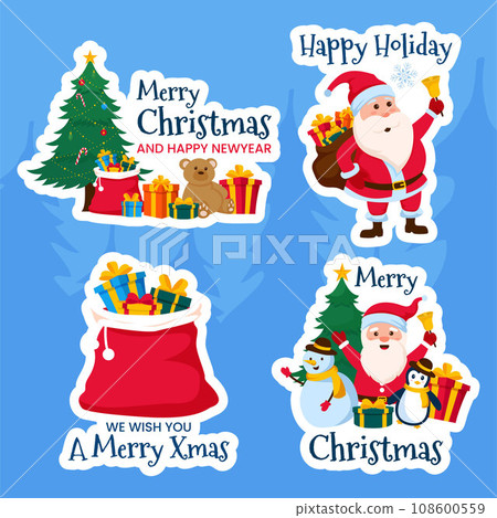 Merry Christmas Label Illustration Flat Cartoon Hand Drawn Templates Background 108600559