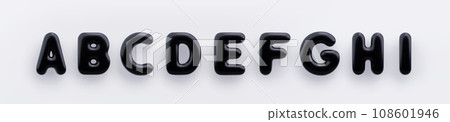 3D Black uppercase letters A, B, C, D, E, F, G, H and I a glossy surface on a white background . 3D Black uppercase letters A, B, C, D, E, F, G, H and I a glossy surface on a white background . 108601946