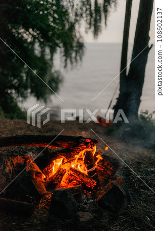fire in nature . bokeh from the fire . blurred backgrounds . Space views. 108602137