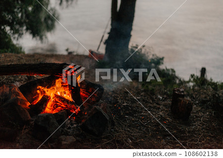 fire in nature . bokeh from the fire . blurred backgrounds . Space views. 108602138