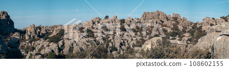Majestic Panoramic View of El Torcal de Antequera s Rock Formations 108602155