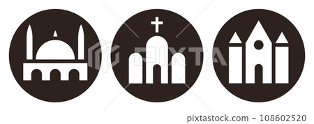 Mosque, church and synagogue icon. Landmark signs. Religious symbols 108602520