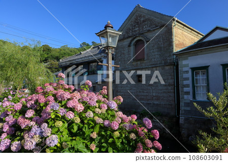 Shimoda City, Shizuoka Prefecture, buildings on Perry Road associated with Perry and hydrangeas along the Hiraname River Shimoda City, Shizuoka Prefecture, buildings on Perry Road associated with Perry and hydrangeas along the Hiraname River 108603091
