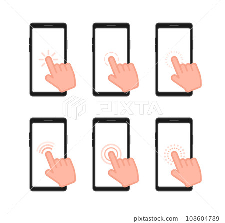 Set of Touch Screen Gestures for Smartphone Interface. Vector stock illustration 108604789