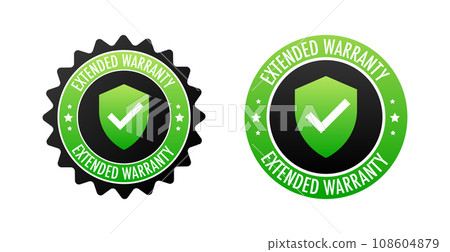 Extended Warranty Badges with Checkmark and Stars Design. Vector stock illustration 108604879