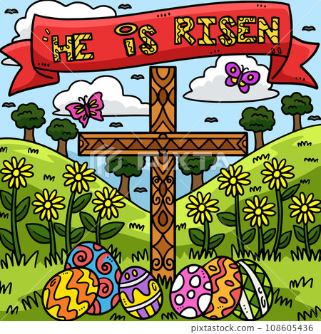 Christian He Is Risen Colored Cartoon Illustration Christian He Is Risen Colored Cartoon Illustration 108605436