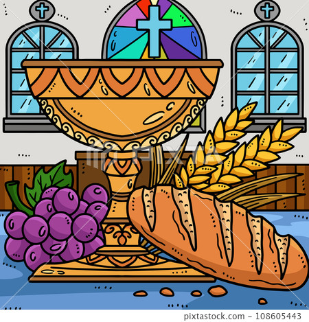 Christian Chalice and Bread of Life Colored  108605443