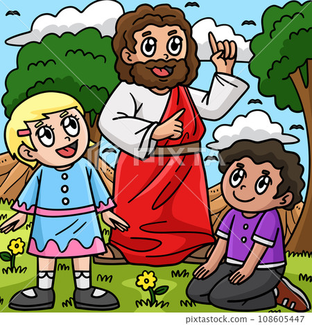 Christian Jesus with a Modern Children Colored Christian Jesus with a Modern Children Colored 108605447