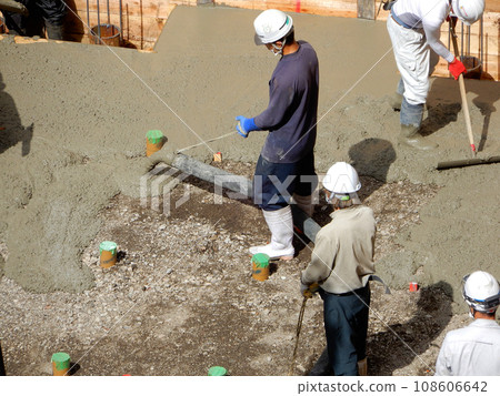 Concrete pouring work in progress on the foundation Concrete pouring work in progress on the foundation 108606642