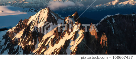 Canadian Mountain Landscape. Aerial Panoramic View. Sunny Sunset. Canadian Mountain Landscape. Aerial Panoramic View. Sunny Sunset. 108607437