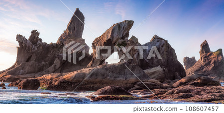 Rocky Shore on the West Coast of Pacific Ocean. Nature Background. 108607457