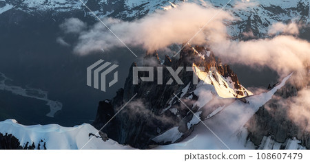Canadian Mountain Landscape. Aerial Panoramic View. Sunny Sunset. Canadian Mountain Landscape. Aerial Panoramic View. Sunny Sunset. 108607479