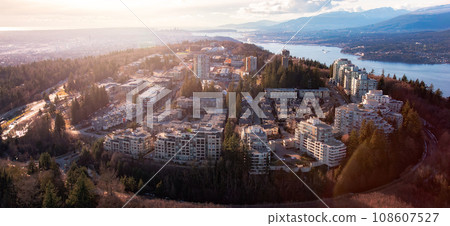 Buildings and Homes on Burnaby Mountain. Aerial Panorama. 108607527