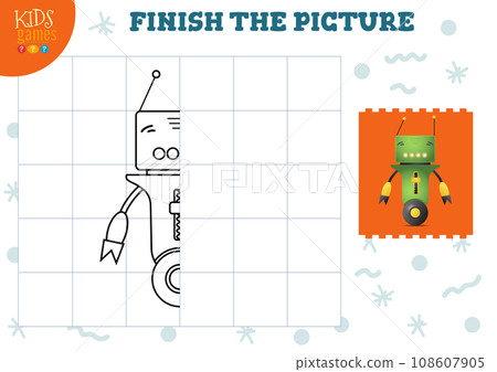 Copy picture vector illustration. Complete and coloring game for preschool and school kids 108607905