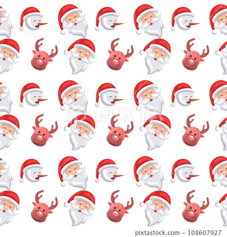 set of smiling faces of santa claus and christmas reindeer 108607927