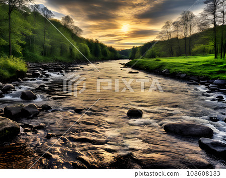 medium shot near HDR river 108608183
