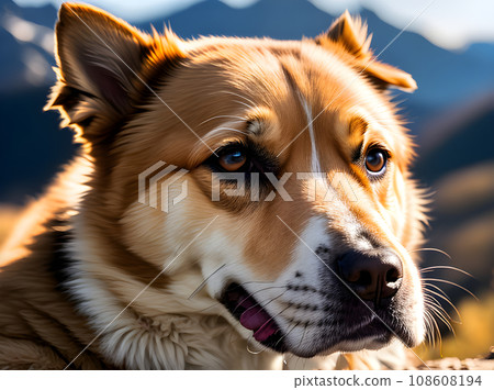 Closeup dog in HDR near mountains K. 108608194