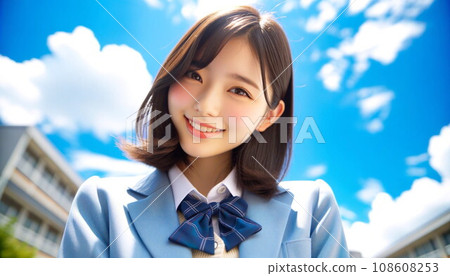 藍天微笑的女學生（AI生成） 108608253