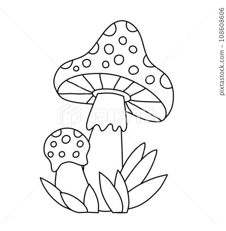 Fly Agaric Illustration for Children Vector Doodle Template for books black and white Fly Agaric Illustration for Children Vector Doodle Template for books black and white 108608606