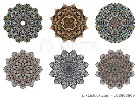 Set of Circular Mandala Oriental Pattern, mystical mandala: a spiritual journey through colors and shapes. Inner balance, peace and serenity of a mandala. Spiritual and energetic art in every detail Set of Circular Mandala Oriental Pattern, mystical mandala: a spiritual journey through colors and shapes. Inner balance, peace and serenity of a mandala. Spiritual and energetic art in every detail 108608609